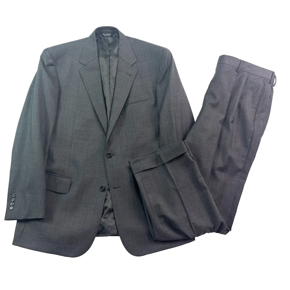 Jos A Bank 43 R 37x30 gray herringbone 2pc Pant‎ Suit Signature Collection Wool